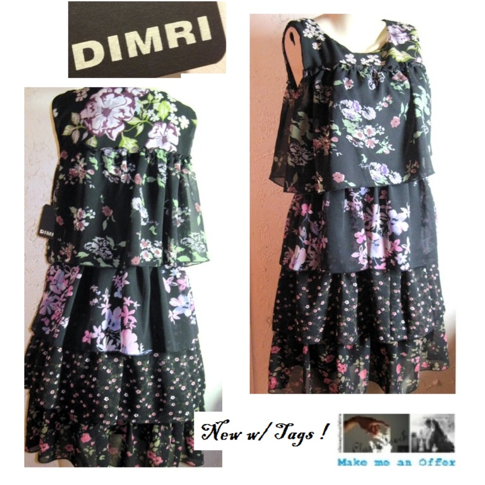Dimri NWT Black Ptint  Flapper Sleeveless Dress